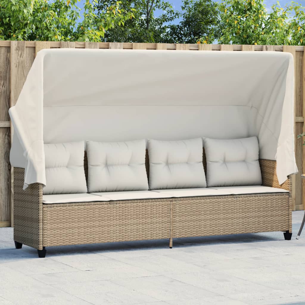 vidaXL loungesofa med baldakin og hynder polyrattan beige