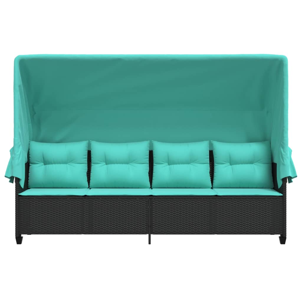 vidaXL Sonnenliege mit Dach und Kissen Schwarz Poly Rattan – Bild 4