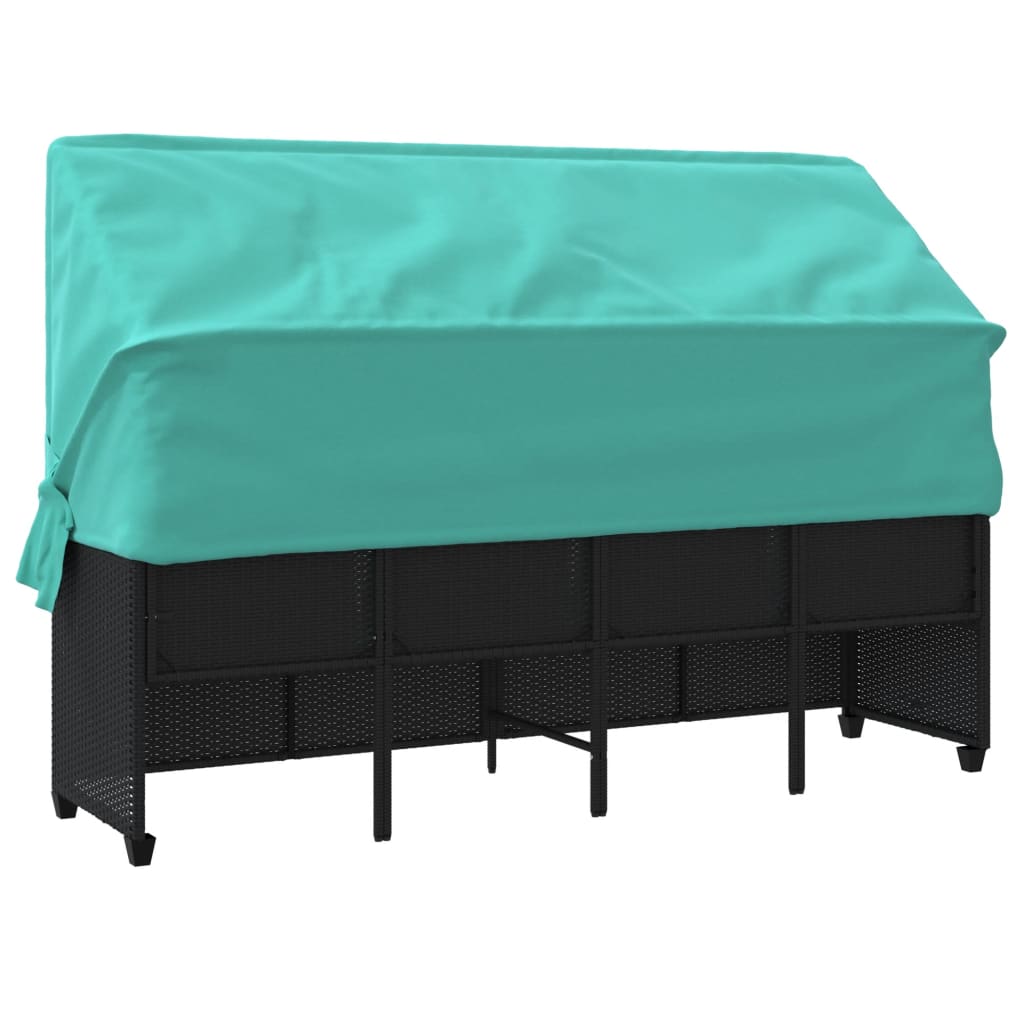 vidaXL Sonnenliege mit Dach und Kissen Schwarz Poly Rattan – Bild 6