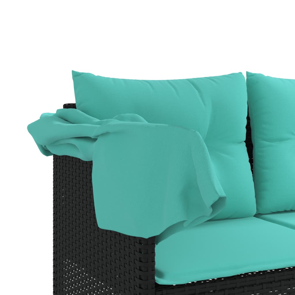 vidaXL Sonnenliege mit Dach und Kissen Schwarz Poly Rattan – Bild 8