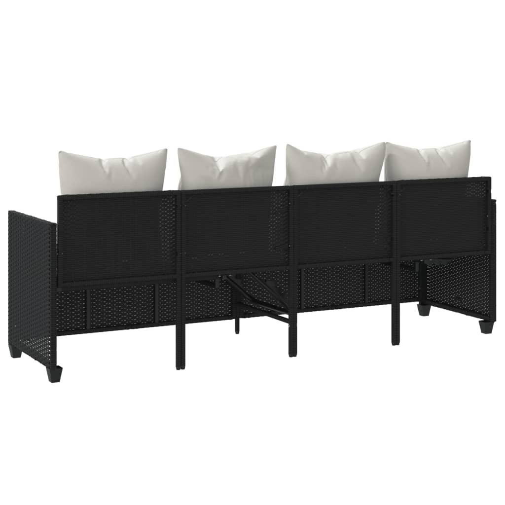 Chaise Longue avec Coussins Siège Transat Jardin soldes Noir Résine Tressée vidaXL
