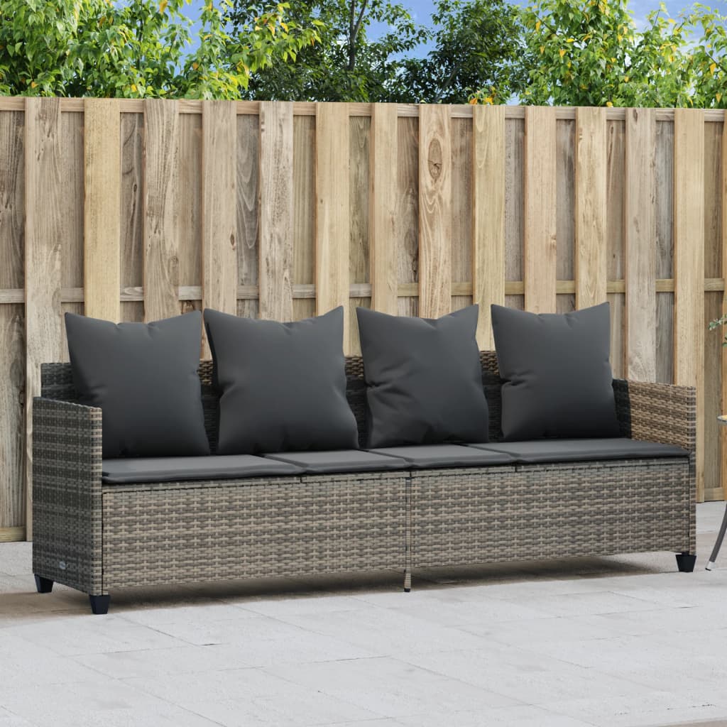 vidaXL Sonnenliege mit Kissen Grau Poly Rattan