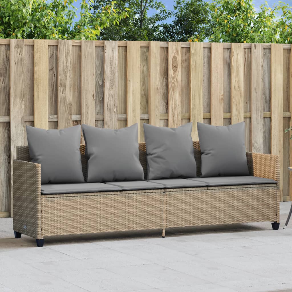 vidaXL Sonnenliege mit Kissen Beige Poly Rattan