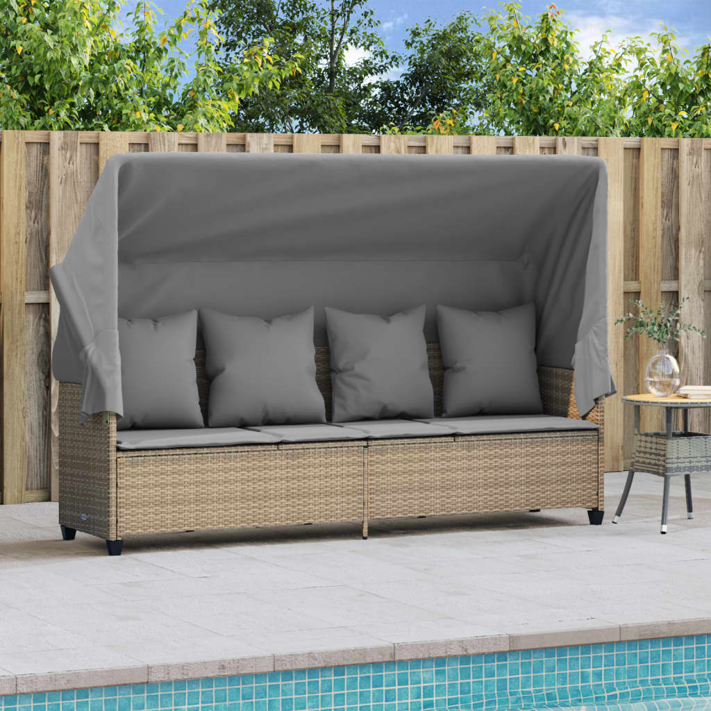 Thumbnail - vidaXL Sonnenliege mit Dach und Kissen Beige Poly Rattan