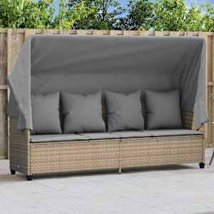 Ležalnik s streho in blazinami bež poli ratan