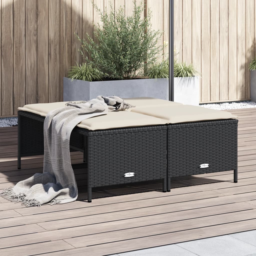 vidaXL Gartenhocker mit Kissen 4 Stk. Schwarz Poly Rattan