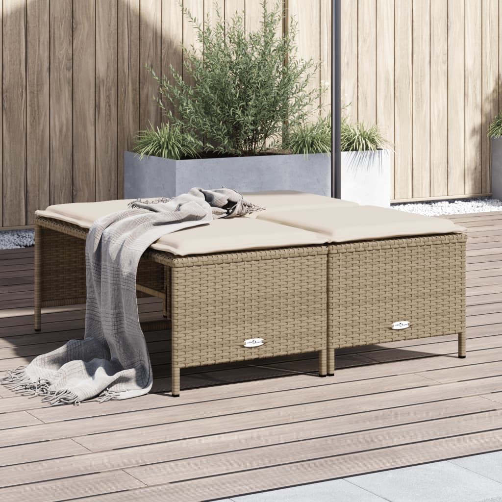 vidaXL Gartenhocker mit Kissen 4 Stk. Beige Poly Rattan