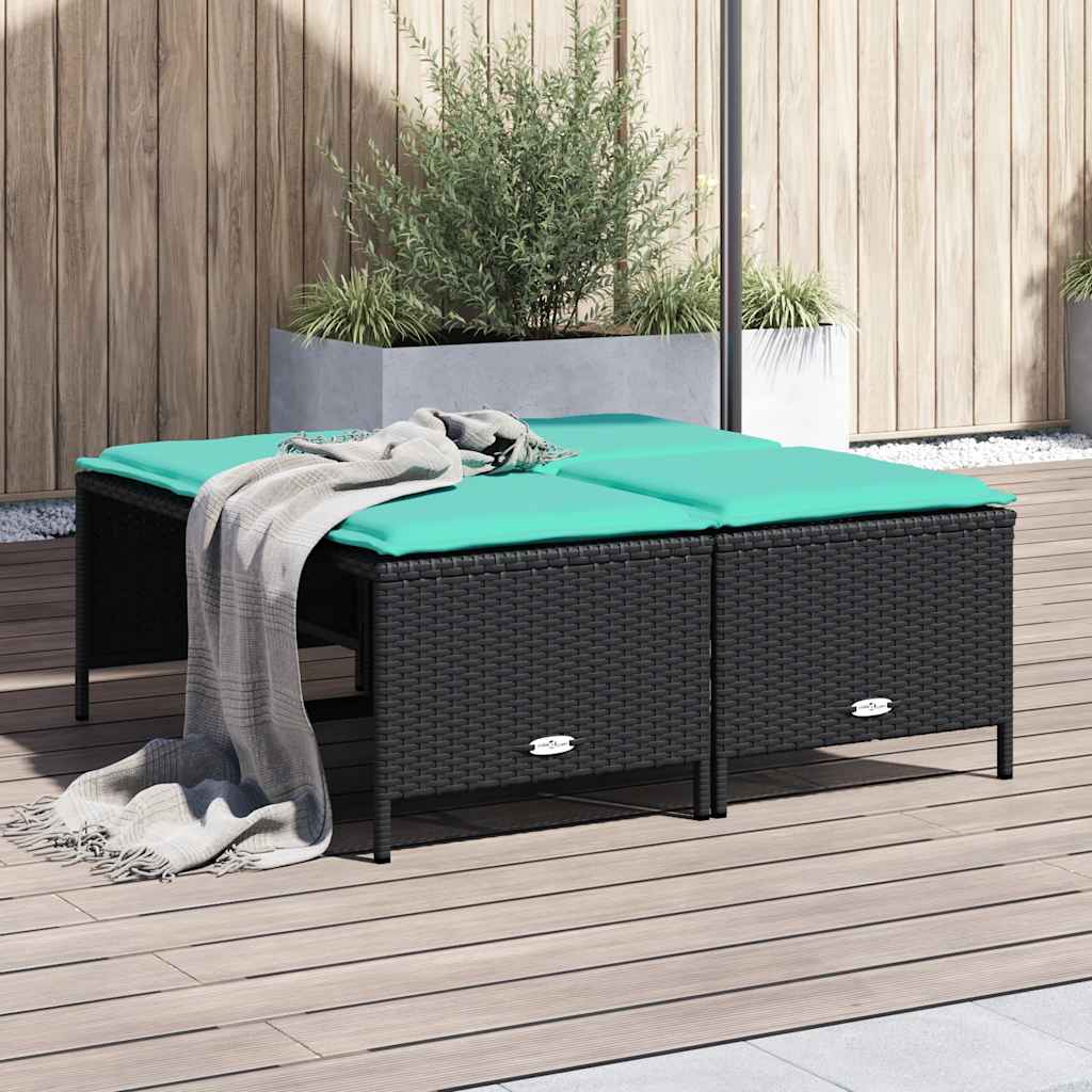 vidaXL Gartenhocker mit Kissen 4 Stk. Schwarz Poly Rattan