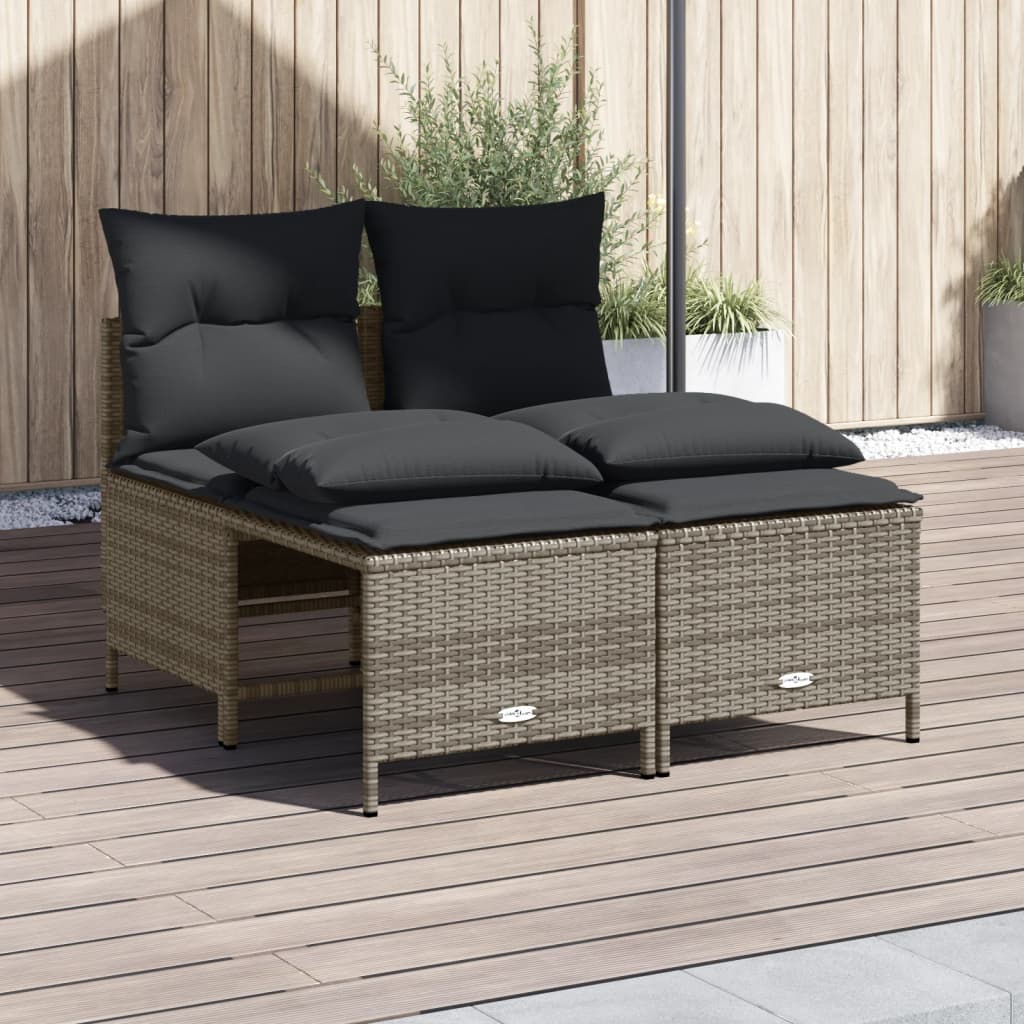 vidaXL 4-tlg. Garten-Sofagarnitur mit Kissen Grau Poly Rattan