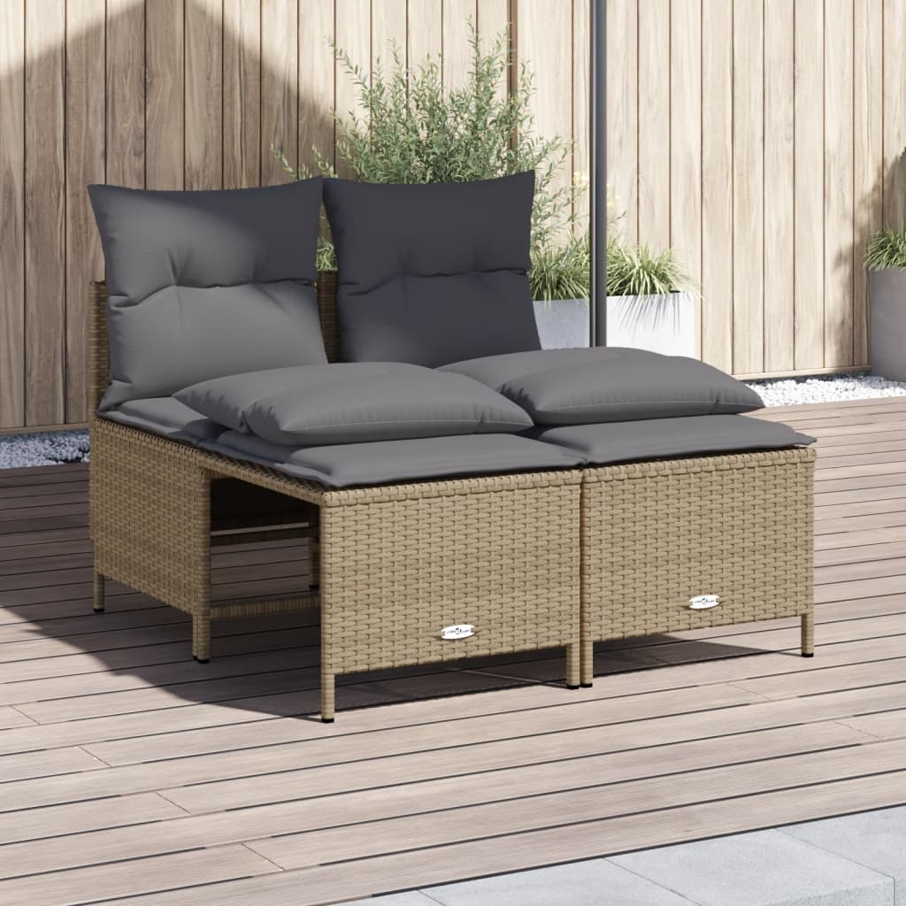 vidaXL 4-tlg. Garten-Sofagarnitur mit Kissen Beige Poly Rattan