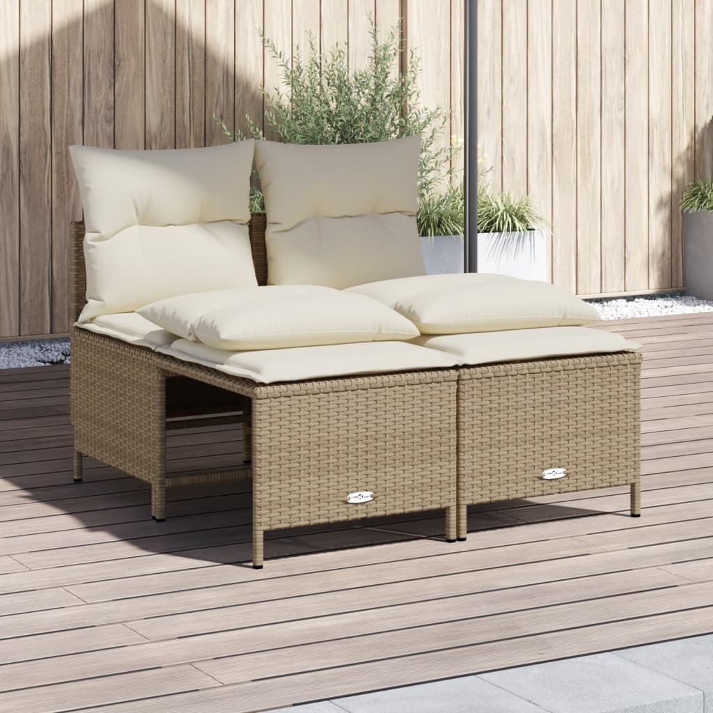 vidaXL 4-tlg. Garten-Sofagarnitur mit Kissen Beige Poly Rattan