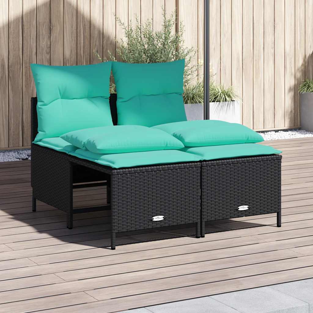 vidaXL 4-teiliges Gartensofa-Set mit Kissen, schwarzes Polyrattan
