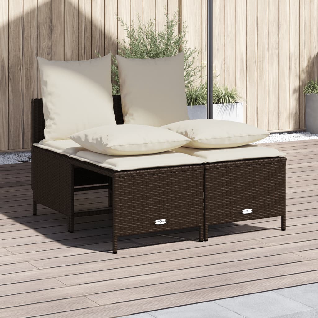 vidaXL 4-tlg. Garten-Sofagarnitur mit Kissen Braun Poly Rattan