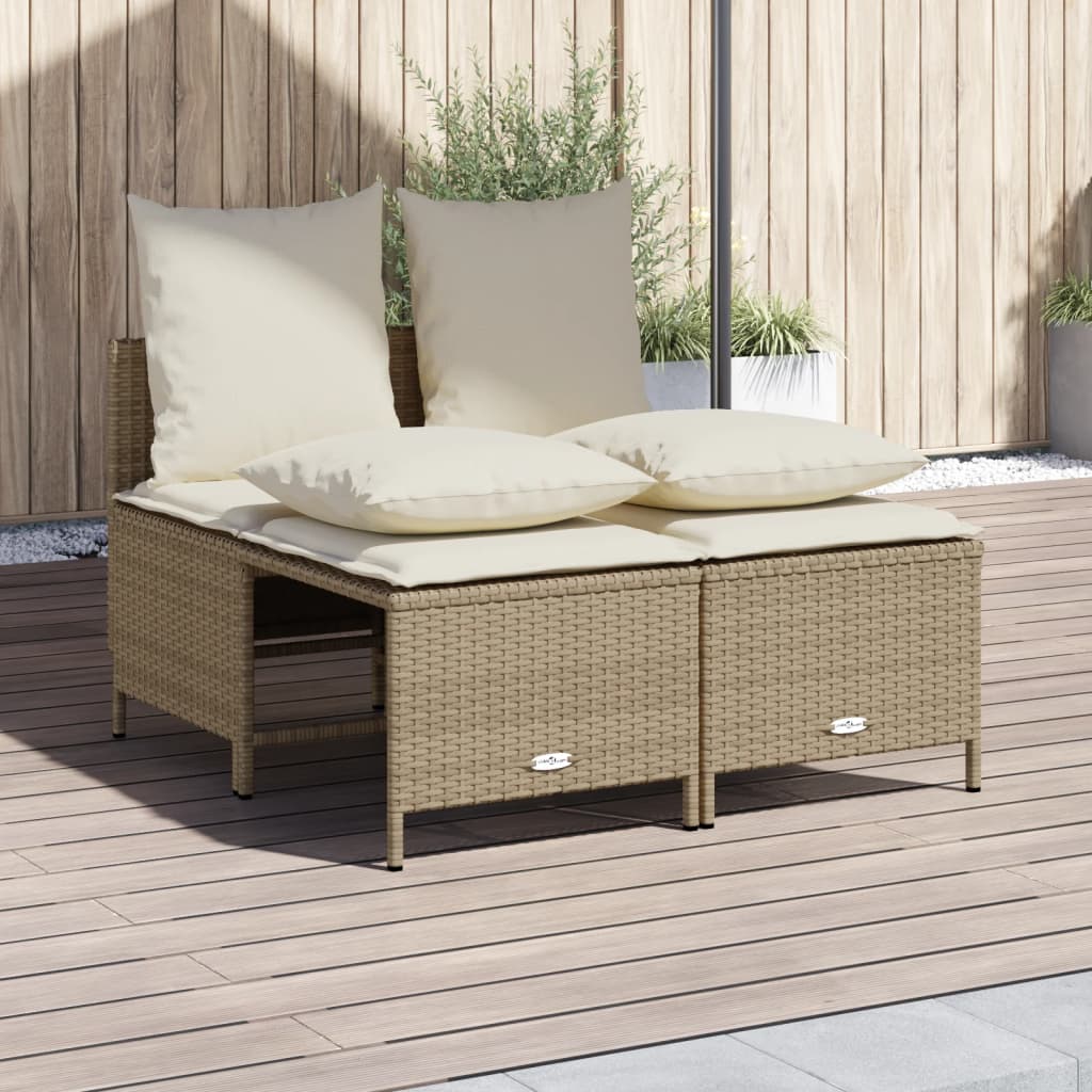 vidaXL 4-tlg. Garten-Sofagarnitur mit Kissen Beige Poly Rattan