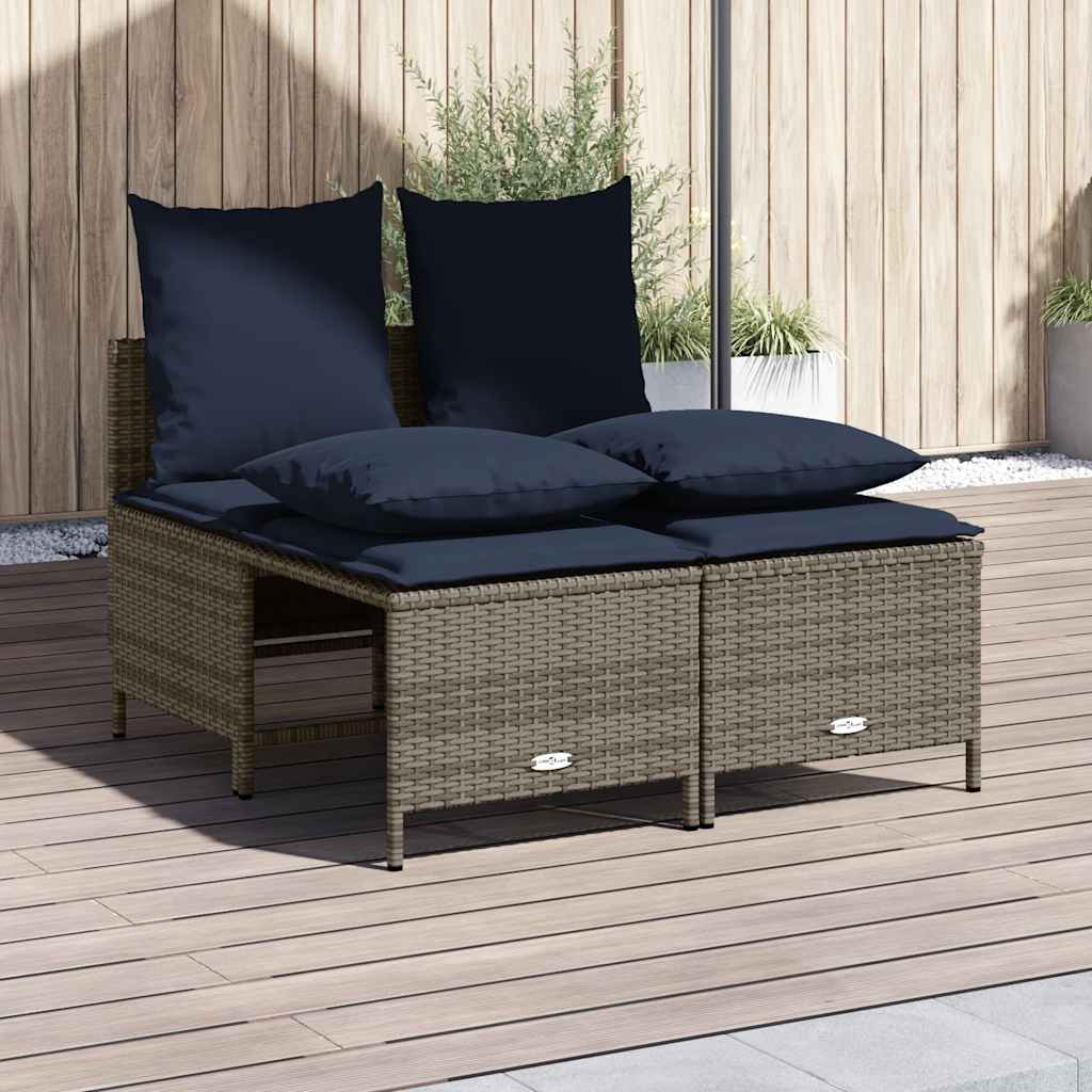 vidaXL 4-teiliges Gartensofa-Set mit Kissen, grau, Polyrattan