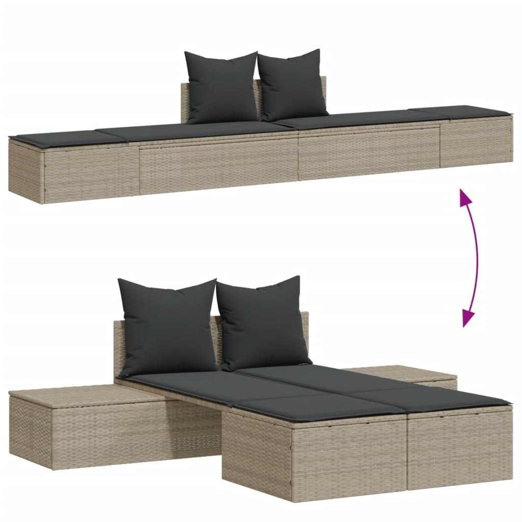 vidaXL Ligbed 2-persoons met kussens poly rattan lichtgrijs afbeelding