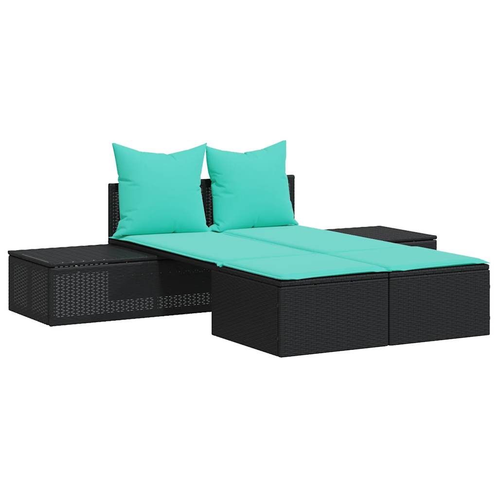 vidaXL Doppelte Sonnenliege mit Kissen Schwarz Poly Rattan – Bild 2