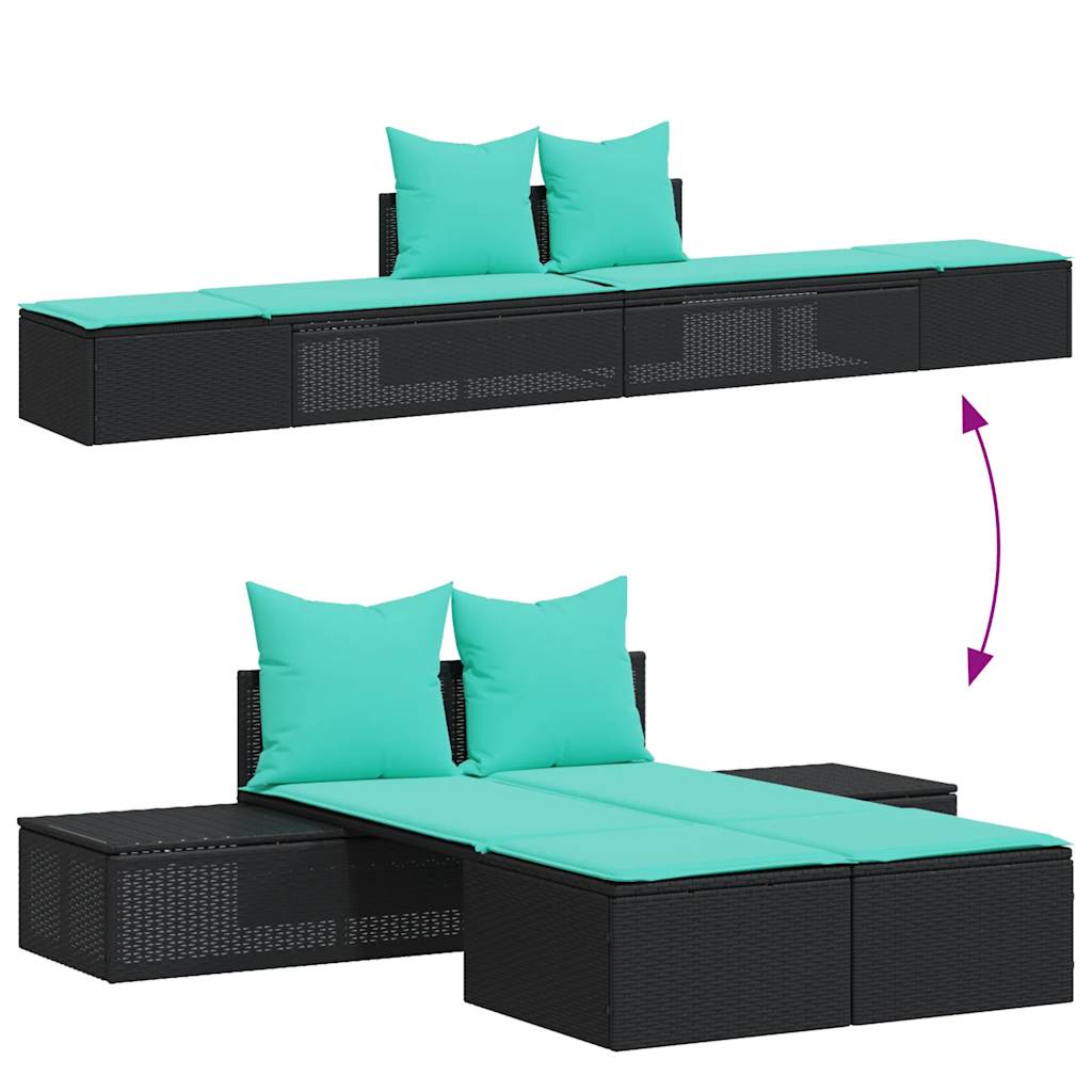 vidaXL Doppelte Sonnenliege mit Kissen Schwarz Poly Rattan – Bild 3