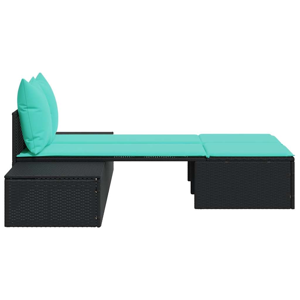 vidaXL Doppelte Sonnenliege mit Kissen Schwarz Poly Rattan – Bild 4