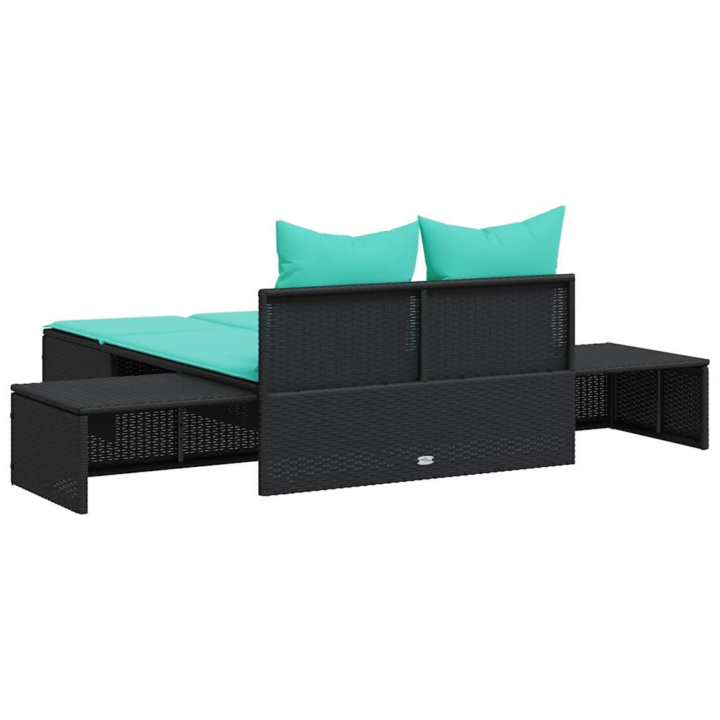vidaXL Doppelte Sonnenliege mit Kissen Schwarz Poly Rattan – Bild 5