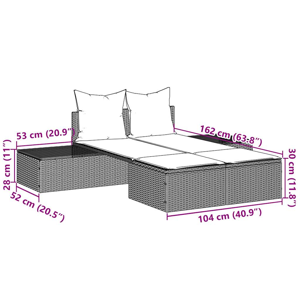 vidaXL Doppelte Sonnenliege mit Kissen Schwarz Poly Rattan – Bild 7
