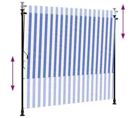 vidaXL Outdoor Roller Blind Blue and White 200x270 cm Fabric&Steel ...