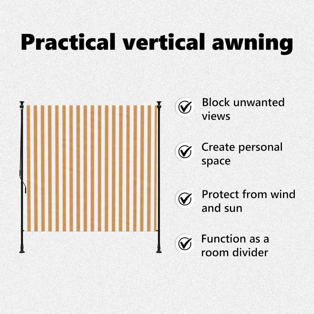 Rolgordijn voor buiten 150x270 cm stof en staal oranje en wit image 12