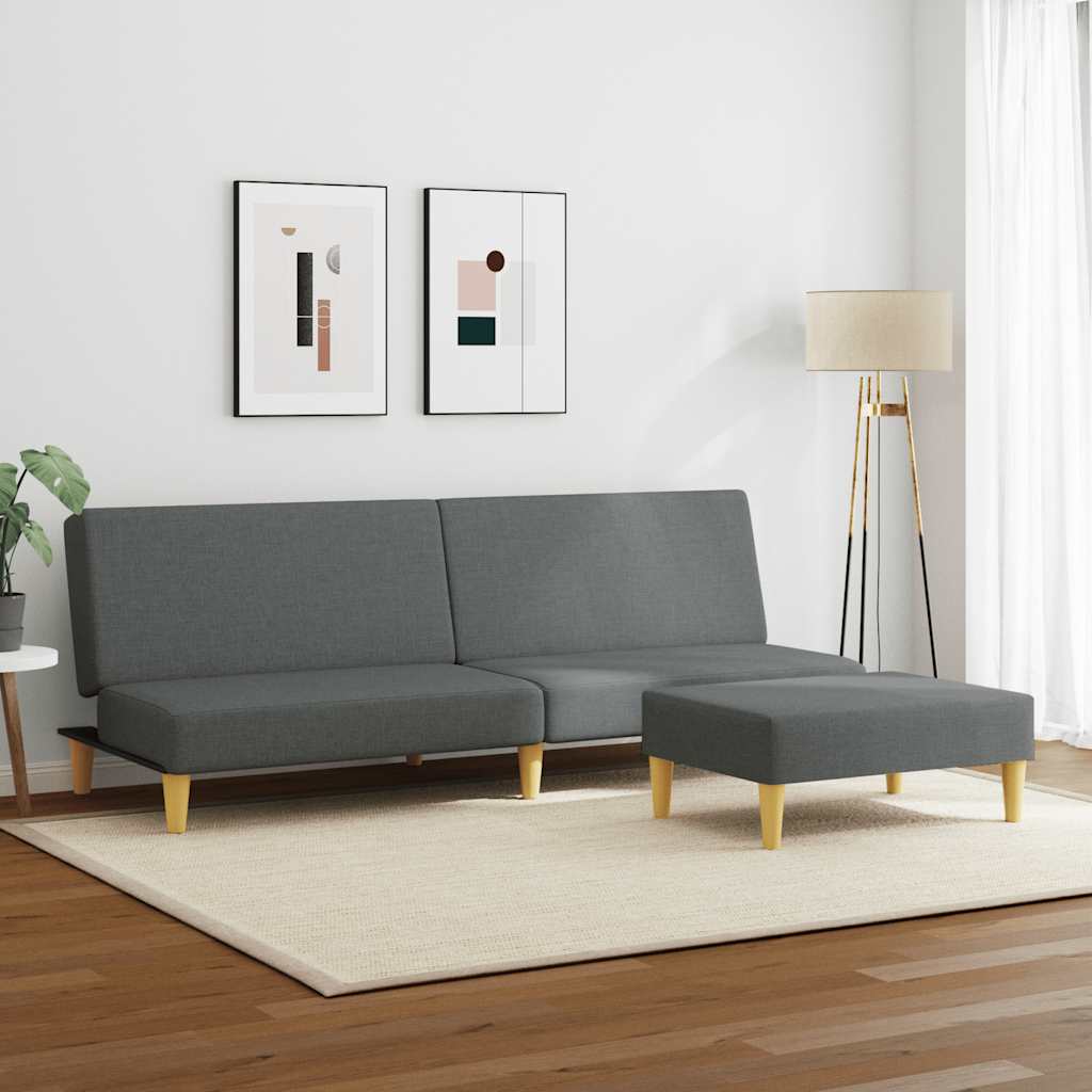 vidaXL Schlafsofa 2-Sitzer mit Fußhocker Dunkelgrau Stoff