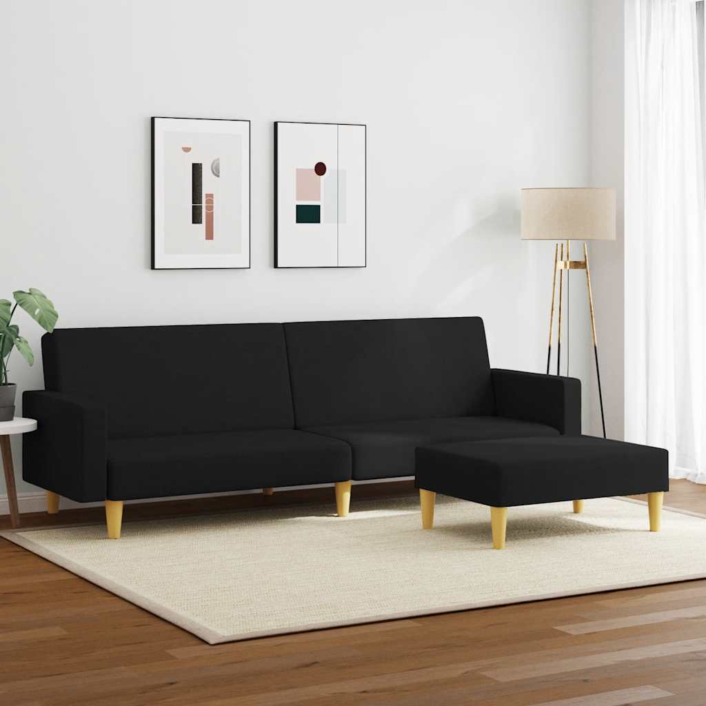 Thumbnail - vidaXL Schlafsofa 2-Sitzer mit Fußhocker Schwarz Stoff