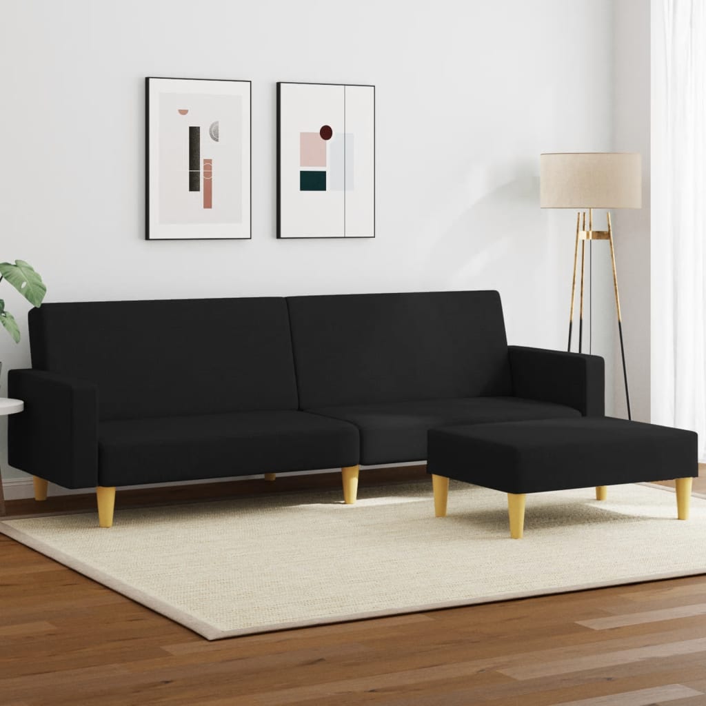 Thumbnail - vidaXL Schlafsofa 2-Sitzer mit Fußhocker Schwarz Stoff