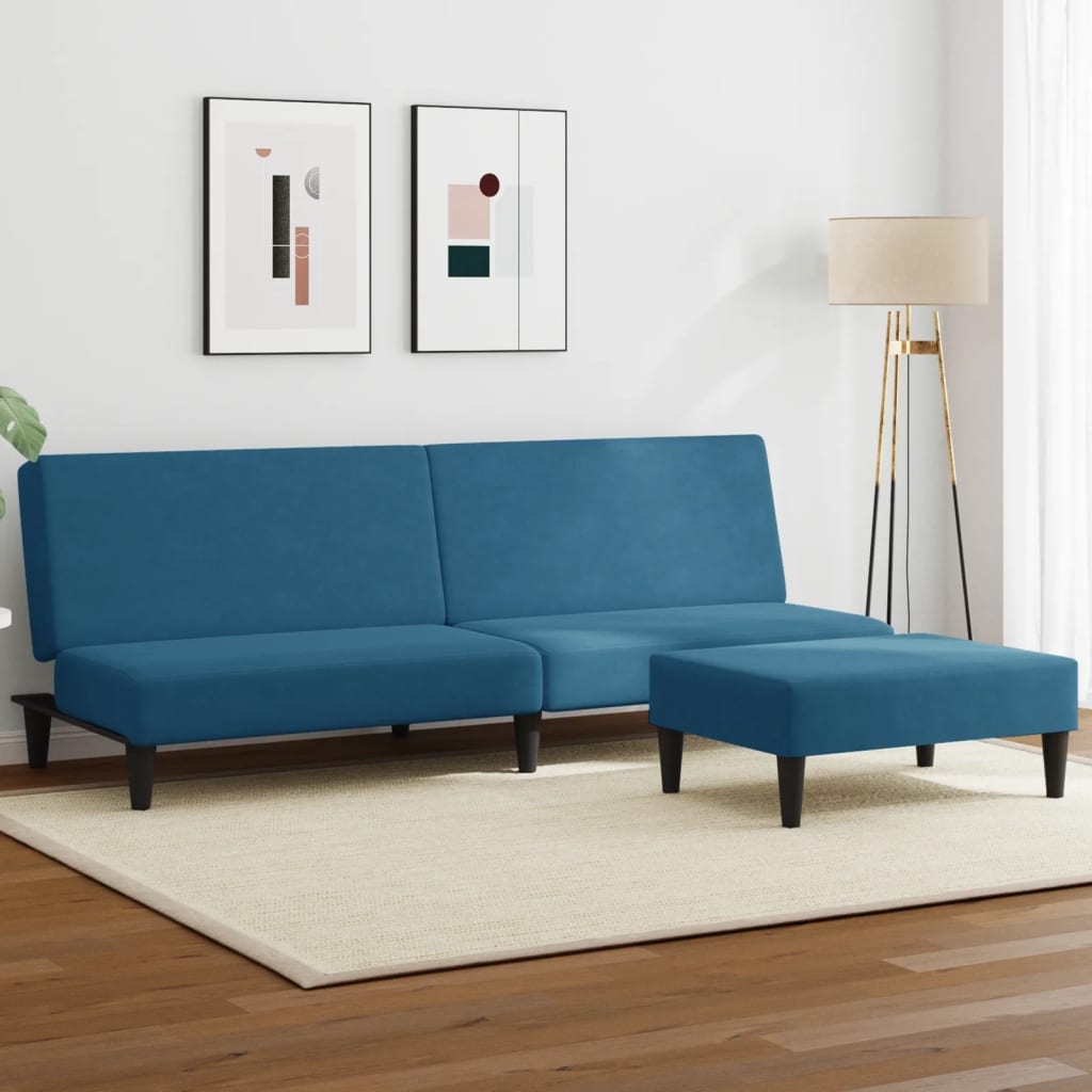 vidaXL Schlafsofa 2-Sitzer mit Fußhocker Blau Samt