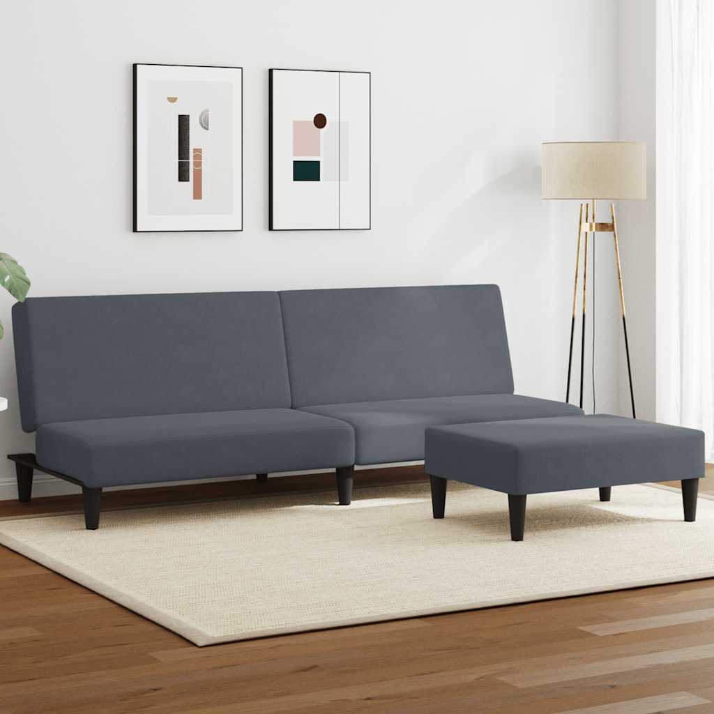 vidaXL Canapea extensibilă cu taburet, 2 locuri, gri închis, catifea