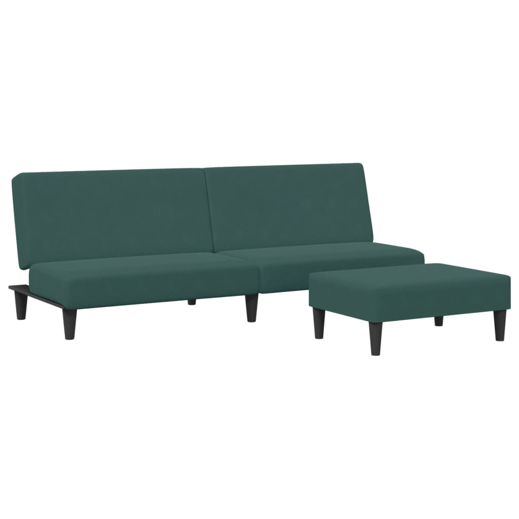 Image of vidaXL 2-Seater Sofa Bed with Footstool Dark Green Velvet