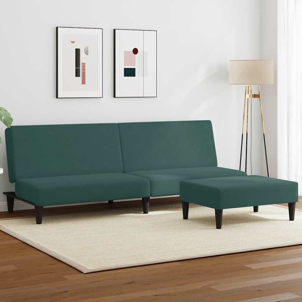 vidaXL Canapea extensibilă cu taburet, 2 locuri, verde închis, catifea