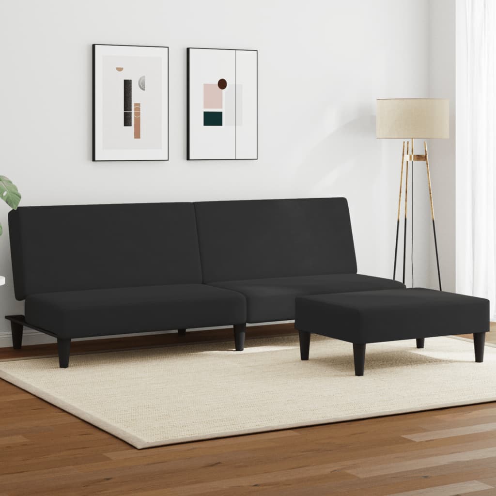 vidaXL Schlafsofa 2-Sitzer mit Fußhocker Schwarz Samt