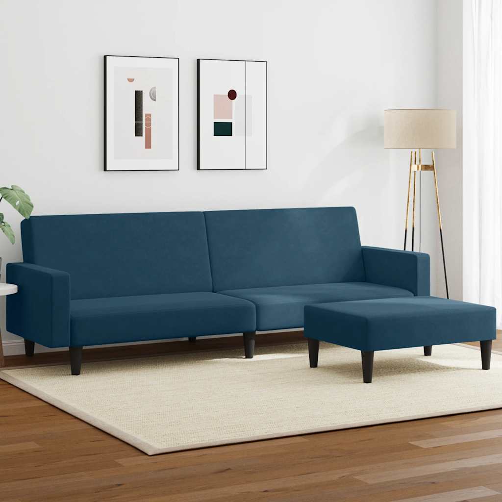 vidaXL Schlafsofa 2-Sitzer mit Fußhocker Blau Samt