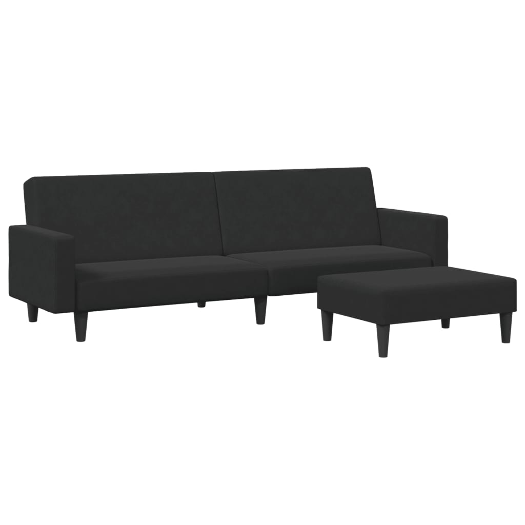 Image of vidaXL 2-Seater Sofa Bed with Footstool Black Velvet