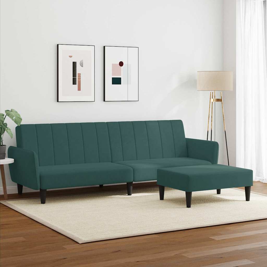 Thumbnail - vidaXL Schlafsofa 2-Sitzer mit Fußhocker Dunkelgrün Samt