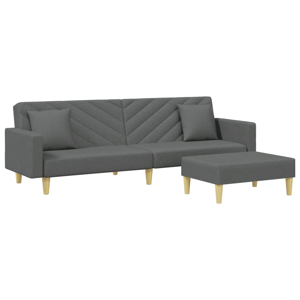 Image of vidaXL 2-Seater Sofa Bed with Pillows and Footstool Dark Grey Fabric