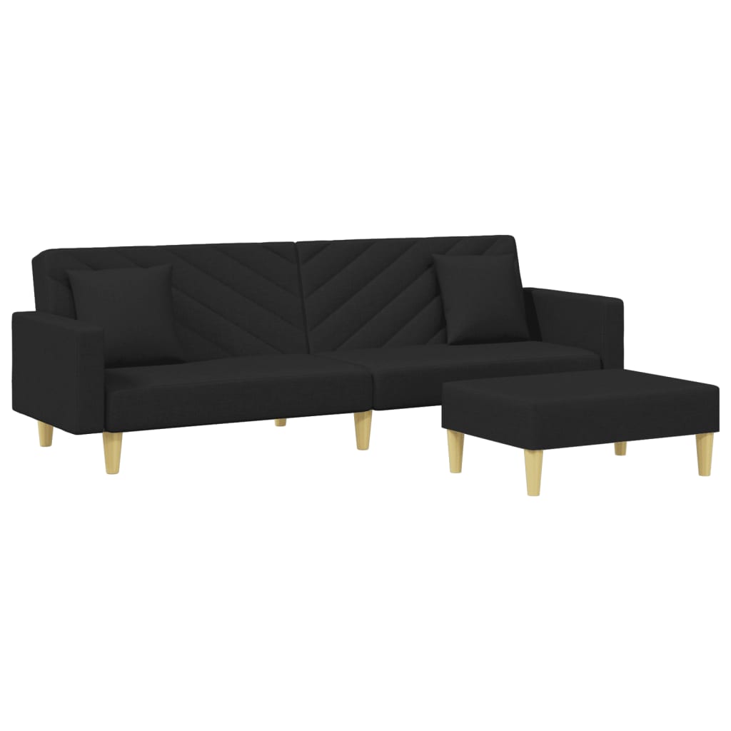 Image of vidaXL 2-Seater Sofa Bed with Pillows and Footstool Black Fabric