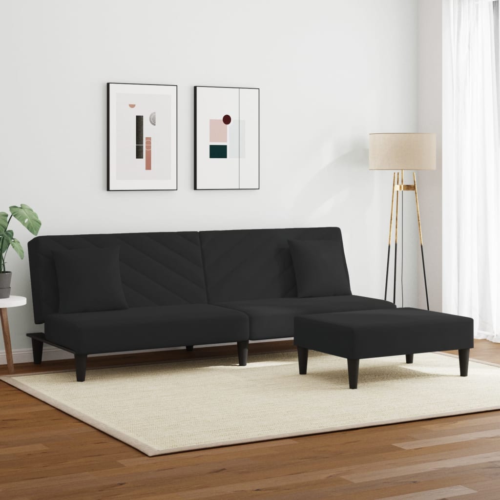 vidaXL 2-delige Loungeset met kussens fluweel zwart afbeelding