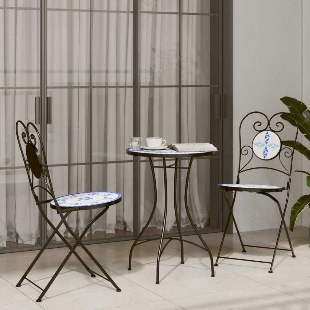 vidaXL Mosaik-Bistro-Set Blau und Weiß Eisen und Keramik