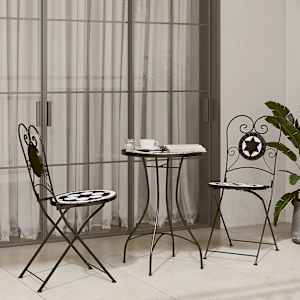 Bistro mizica mozaik črna in bela železo in keramika