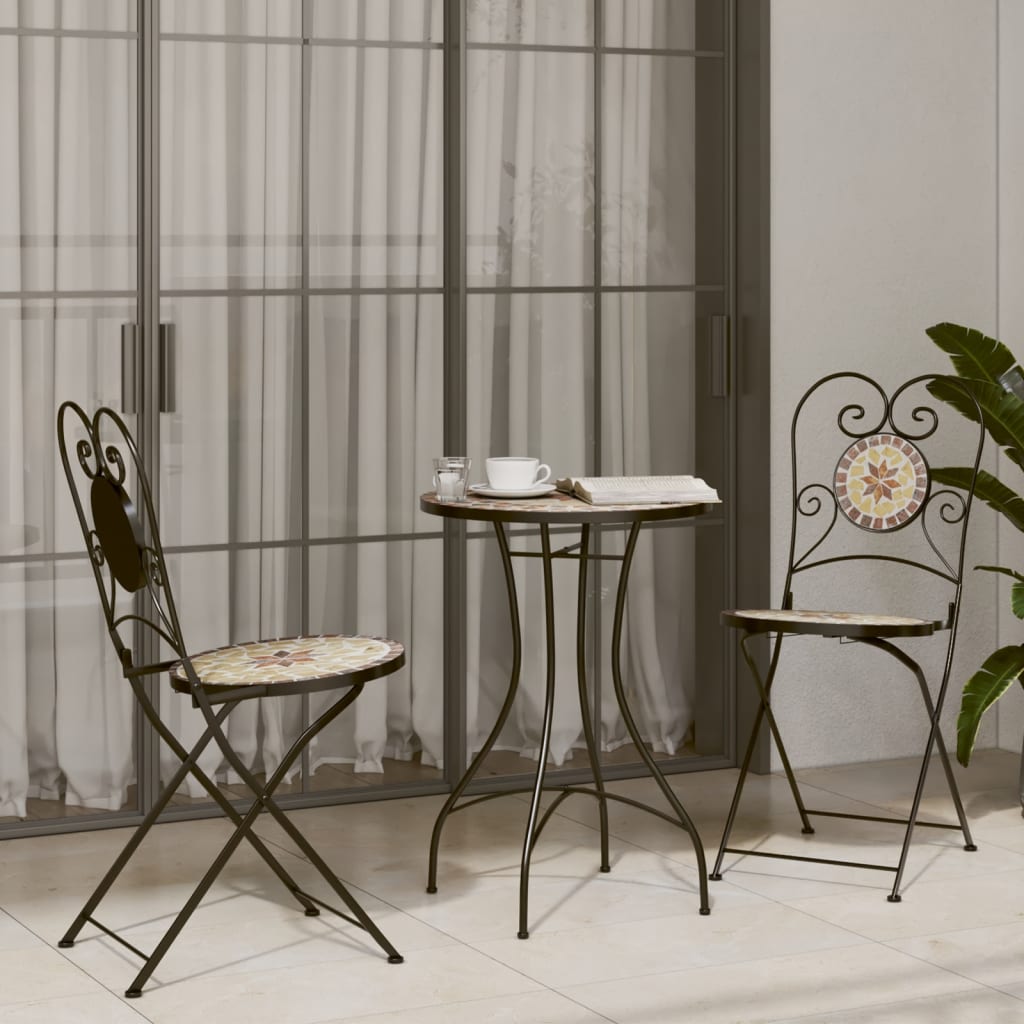 vidaXL Mosaik-Bistro-Set Terrakottarot und Weiß Eisen und Keramik
