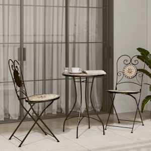 Mozaikový bistro set terakotový a bílý železo a keramika - obrázek 1