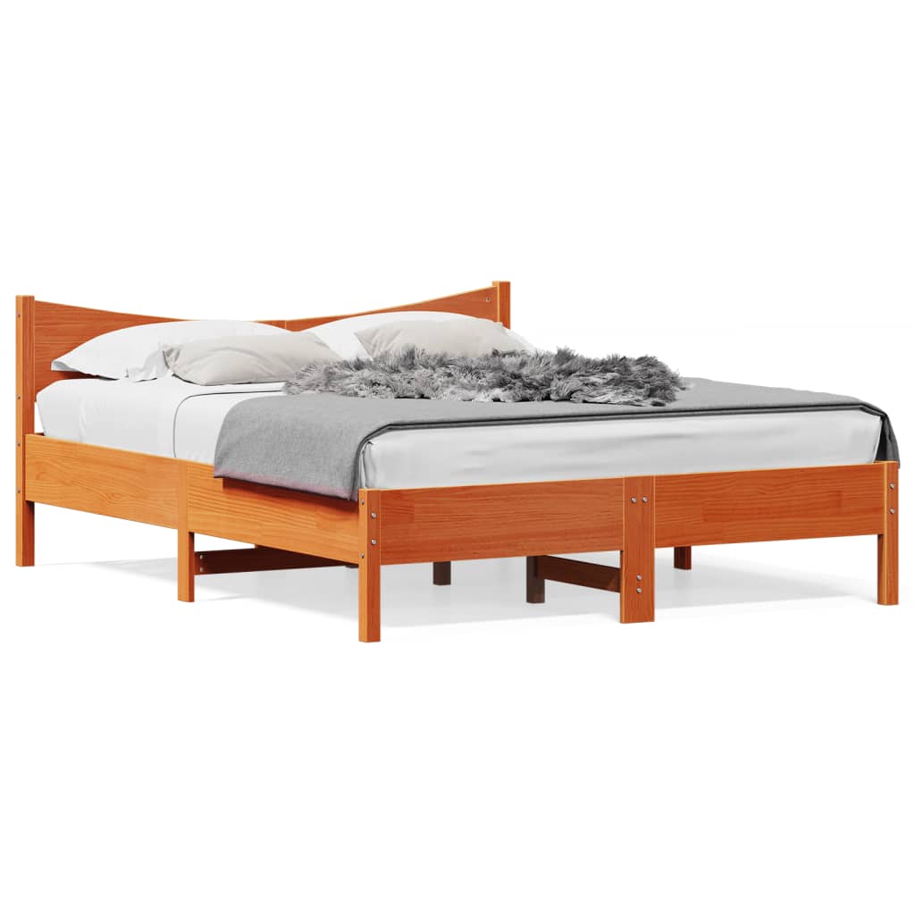 Rám postele s čelem voskově hnědý 150 x 200 cm masivní borovice