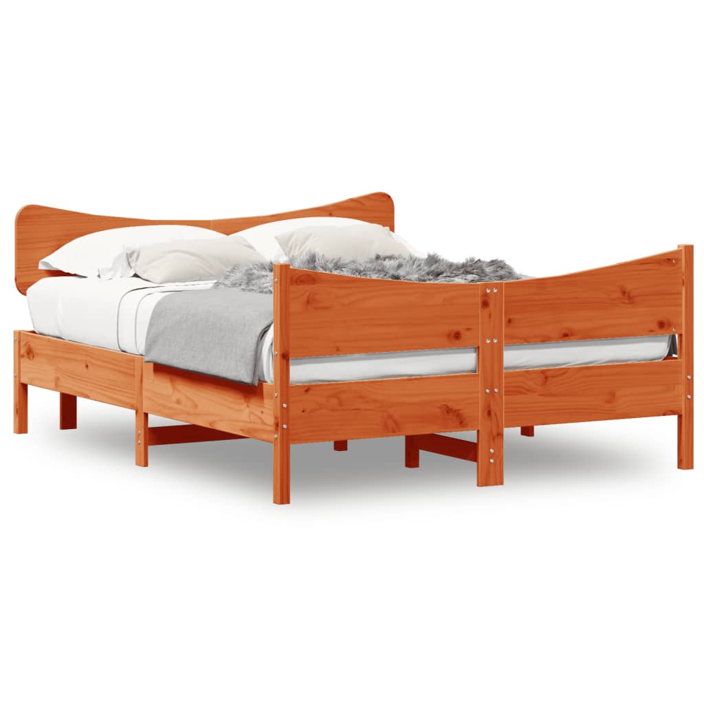 Rám postele s čelem voskově hnědý 140 x 200 cm masivní borovice