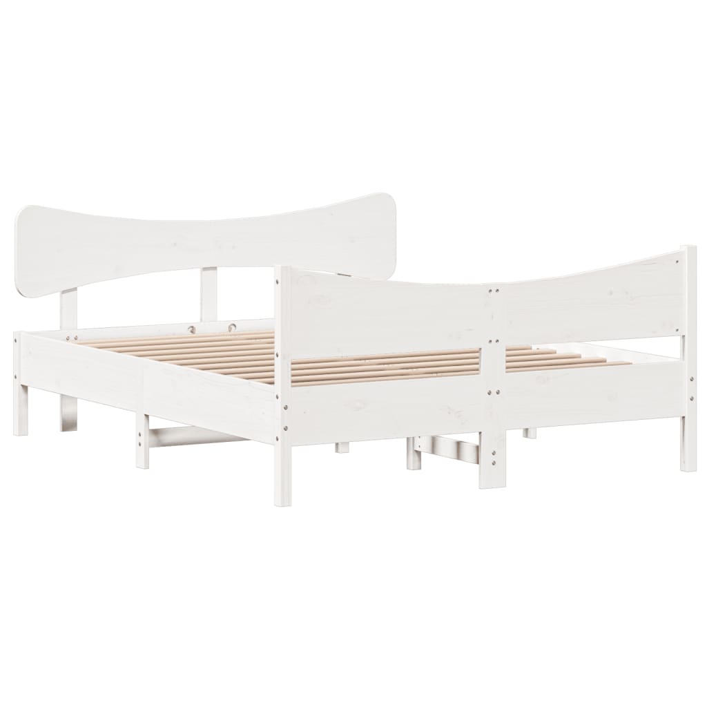 vidaXL Cadru de pat fără saltea, alb, 135x190 cm, lemn masiv de pin