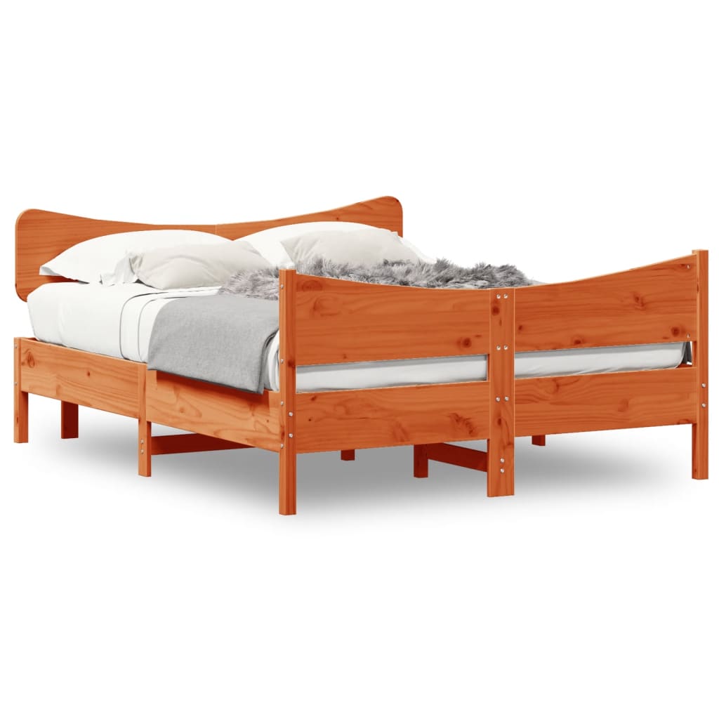 Rám postele s čelem voskově hnědý 135 x 190 cm masivní borovice