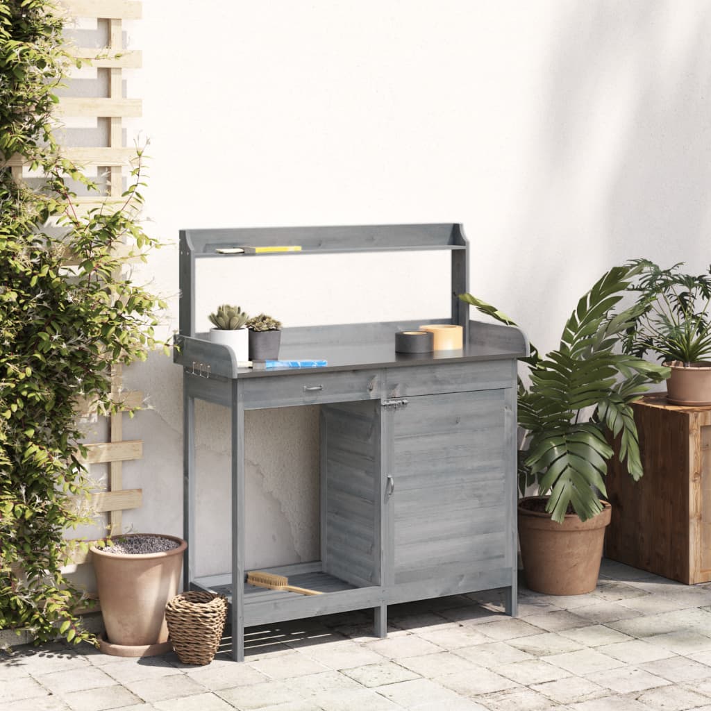 vidaXL Masă plantare cu dulap, gri, 110,5x45x124,5 cm lemn masiv brad